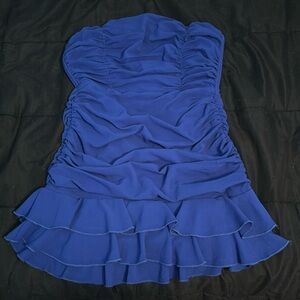 Selling Lucy in the Sky “Crepe Ruched Bodycon Dress in Blue” Size small